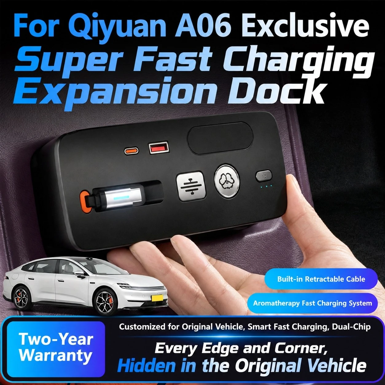 For Changan Nevo A06 Q06 2026 Car Charging Docking Station Center Console Super Fast Charger Retractable Cable Air Freshener