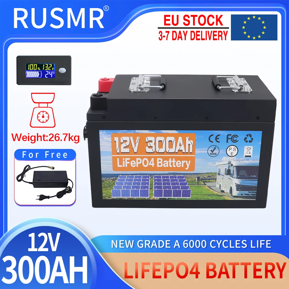 

New 12V 250AH 300AH LiFePo4 Battery Built-in BMS Lithium Iron Phosphate Cells 6000 Cycles For RV Campers Golf Cart Solar Storage