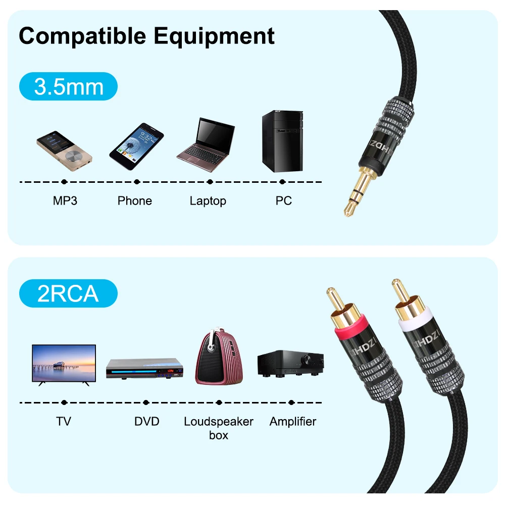 3.5mm to RCA Cable, RCA Male to Aux Audio Adapter HiFi Sound Headphone Jack Adapter Metal Shell RCA Y Splitter RCA