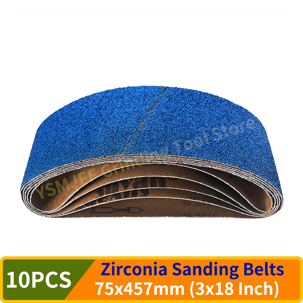 

10PCS 3x18 Inch Zirconia Sanding Belts 40-120 Grit 457x75mm Zirconia Abrasive Belt for Metal Grinding,Derusting,Knife Sharpening