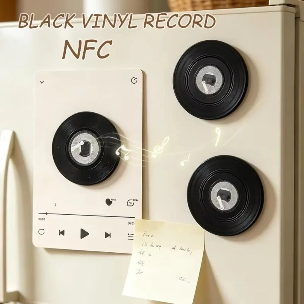 Vinyl Record NFC Fridge Magnet NFC Chip Built Rotate Base Music Trigger Sticker Magnet Back DIY Fridge Magnet