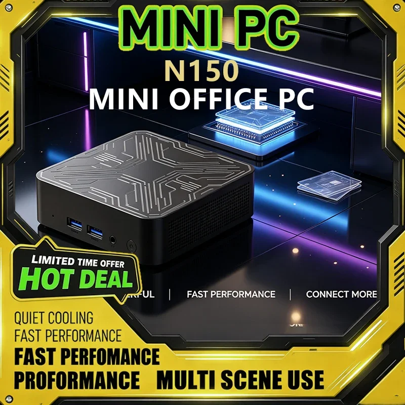 New N150 Mini PC with WiFi6 & Bluetooth 5.2 16GB 2TB 4K Output Compact Design for Office Work Gaming Large Storage Performance