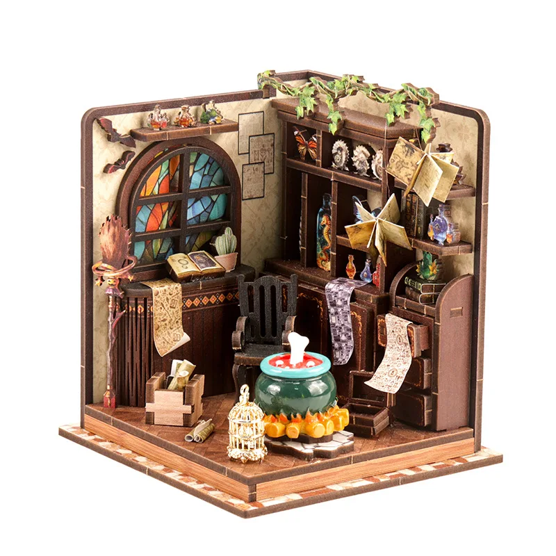 DIY Wooden Miniature Model Kit Magic Potion Workshop Casa Doll Houses 3D Puzzle Dollhouse With Furniture Lights for Friends Gift