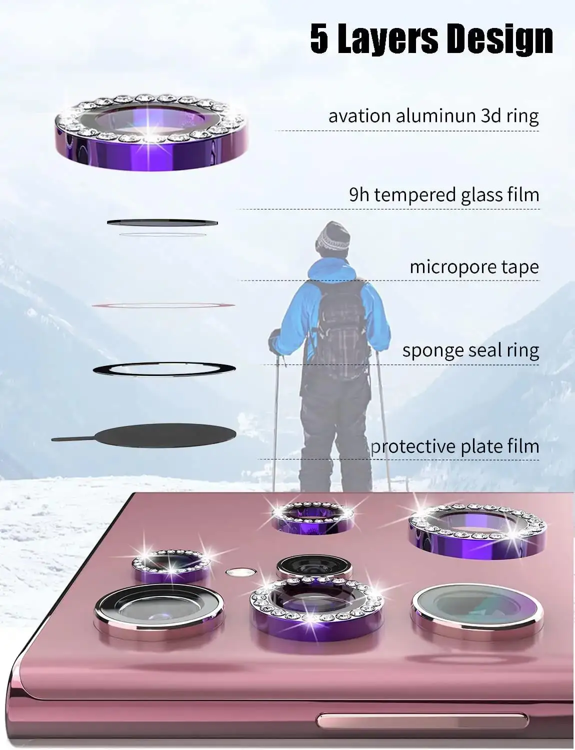 แหวนโลหะเพชรเลนส์กล้องสําหรับSamsung Galaxy S22 S23 S24 S25 Plus UltraสําหรับGalaxy S23 S24 S25 ฝาครอบเลนส์แก้ว