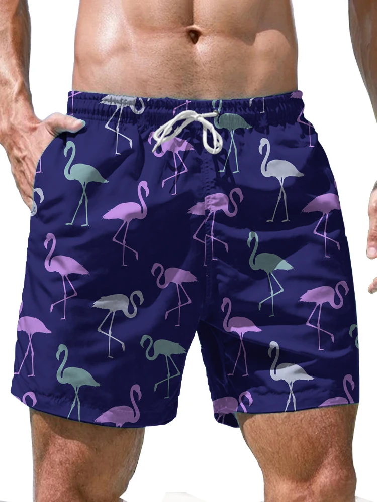 Flamingo 3D Digital Printing Fashion Men's Shorts Summer Loose Casual Cool High-quality Shorts Hawaii Beach Drawstring Shorts