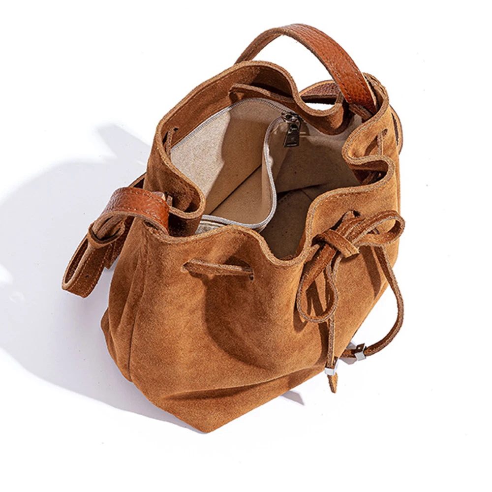 Vintage Drawstring Leather Bag bow Design Korean Bucket Bag Frosted Texture Wear-resistant Underarm Bag New