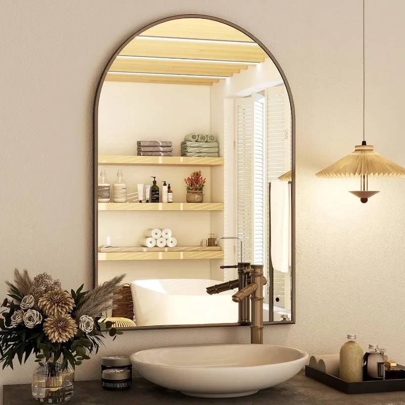 24x36 inch Arch Bathroom Mirror - Arched Bathroom Mirror/Wall Mounted Vanity Mirror - Arch Metal Frame Wall Mirror for Bathroom