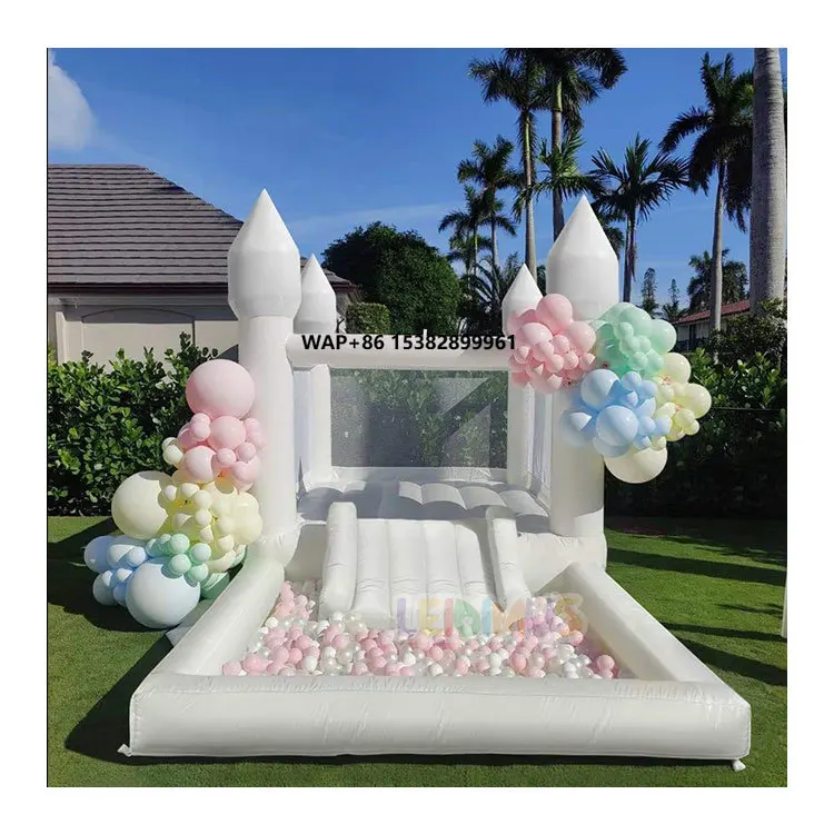 

13'X10' White Bouncy Castle Slide Inflatable Commercial Bounce House for Wedding and Party with Ball Pit and Slide