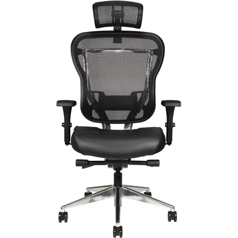 

Aloria Series Office Chair Ergonomic Executive Computer Chair Genuine Leather Seat Cushion, Mesh Back Adjustable Lumbar Support