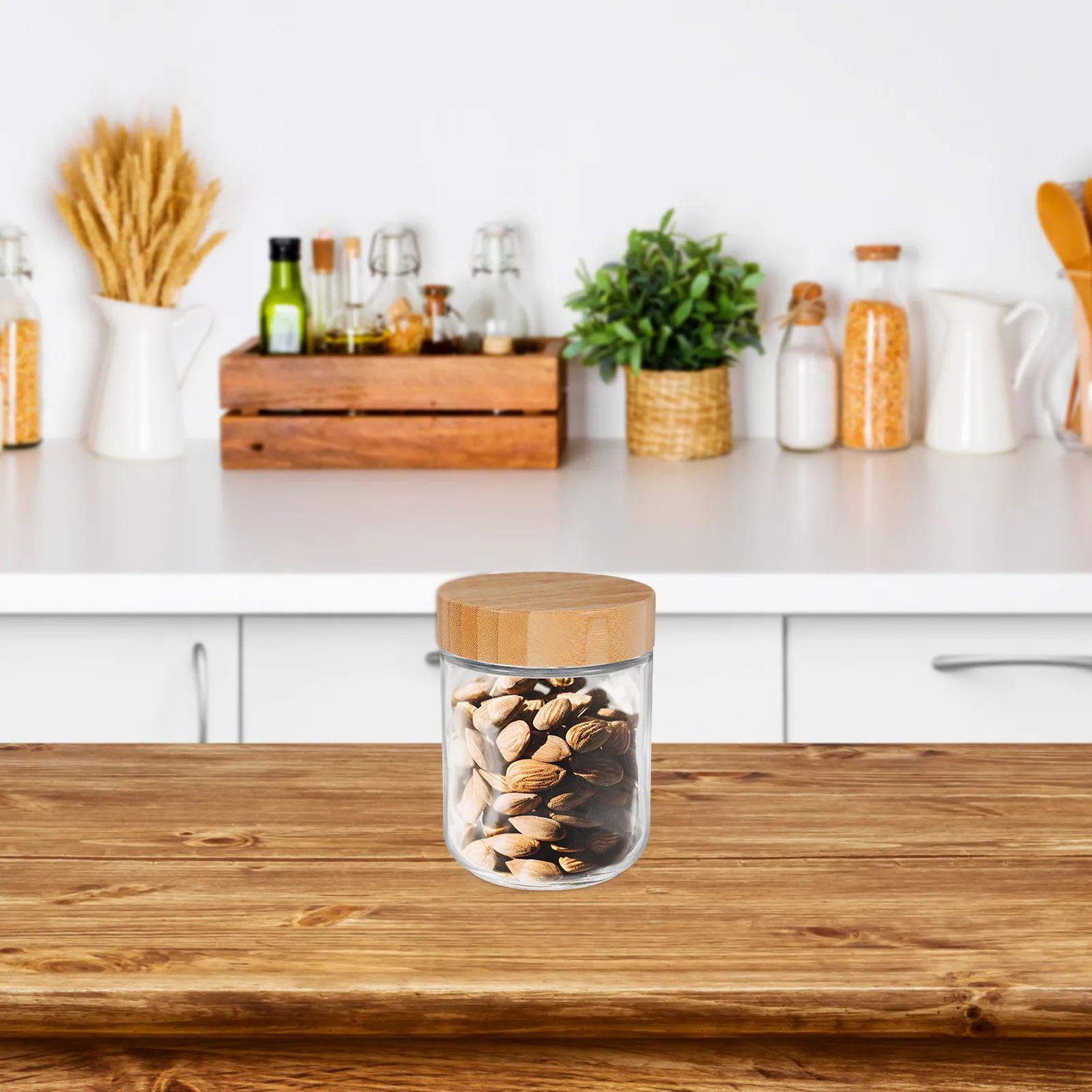 4Pcs Sturdy Glass Storage Jars Bamboo Lid Airtight Seal for Kitchen Essentials Rice Flour Sugar Spices Nuts Cookies Coffee view 4