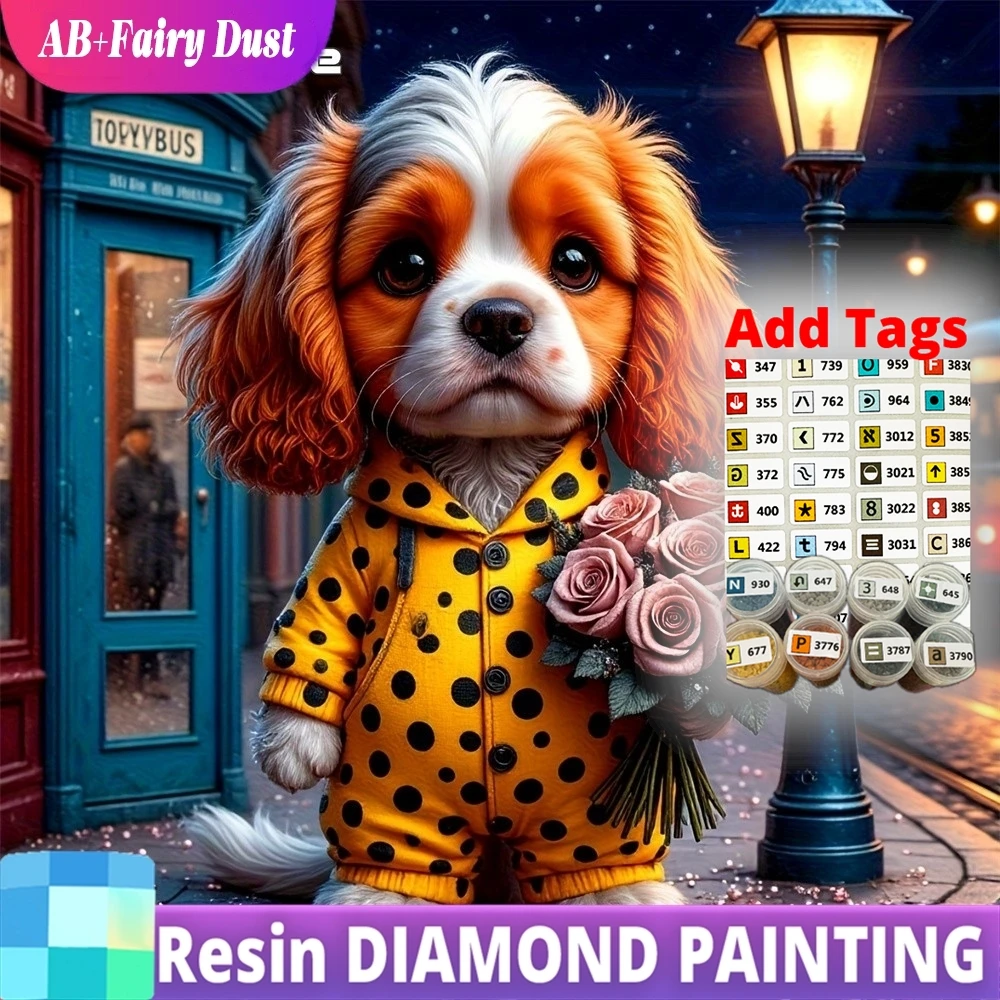 

Resin Fairy Dust AB Full Drill Diamond Embroidery Animal Picture Of Rhinestones Painting Dog DIY Mosaic Rose Flower Decor For Ho