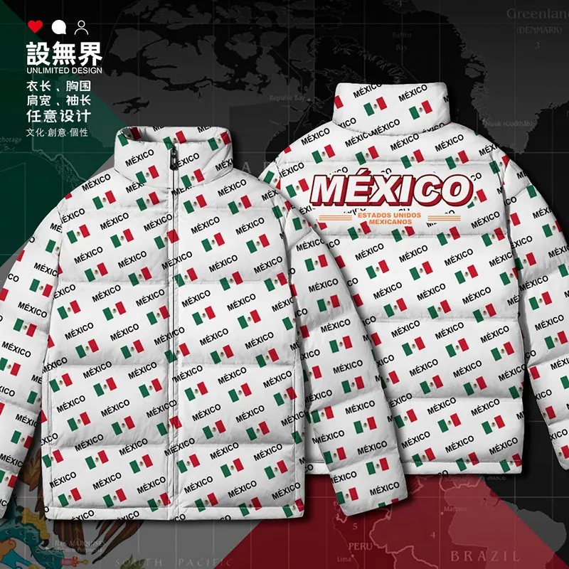 United Mexican States Mexico MEX country flag White duck down Jackets Casual Warm Outdoor clothes Man mens Winter down coat