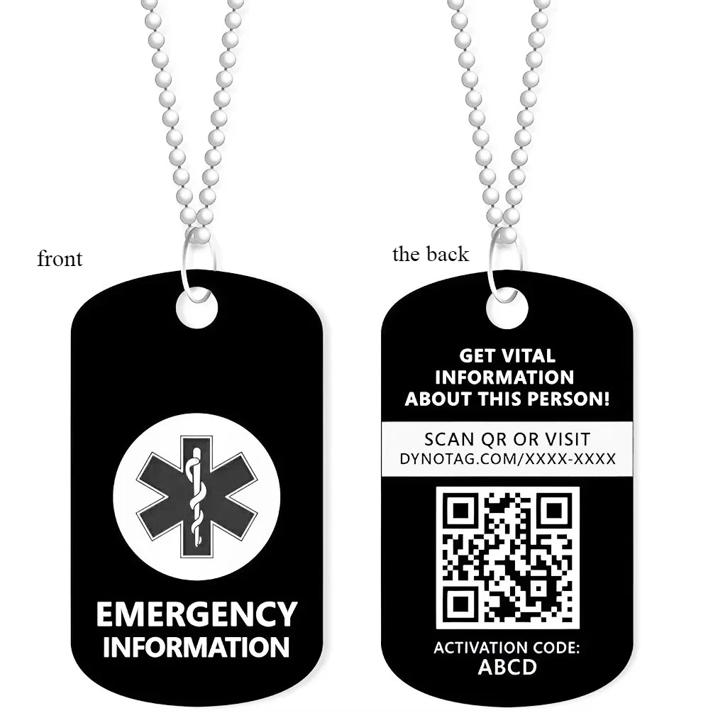 

Stainless Steel QR Code Men's and Women's Medical Alarm Necklace | Intelligent Medical ID Emergency Distress Pendant