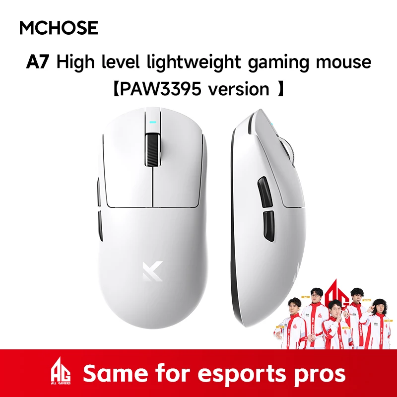 HRUEDA MCHOSE A7 Pro Ultra Wireless Mouse Tri-Mode Gaming E-Sport-Maus PAW3950 Leichte 42000 dpi 8K Low Delay Ergonomie 500 mAh 7
