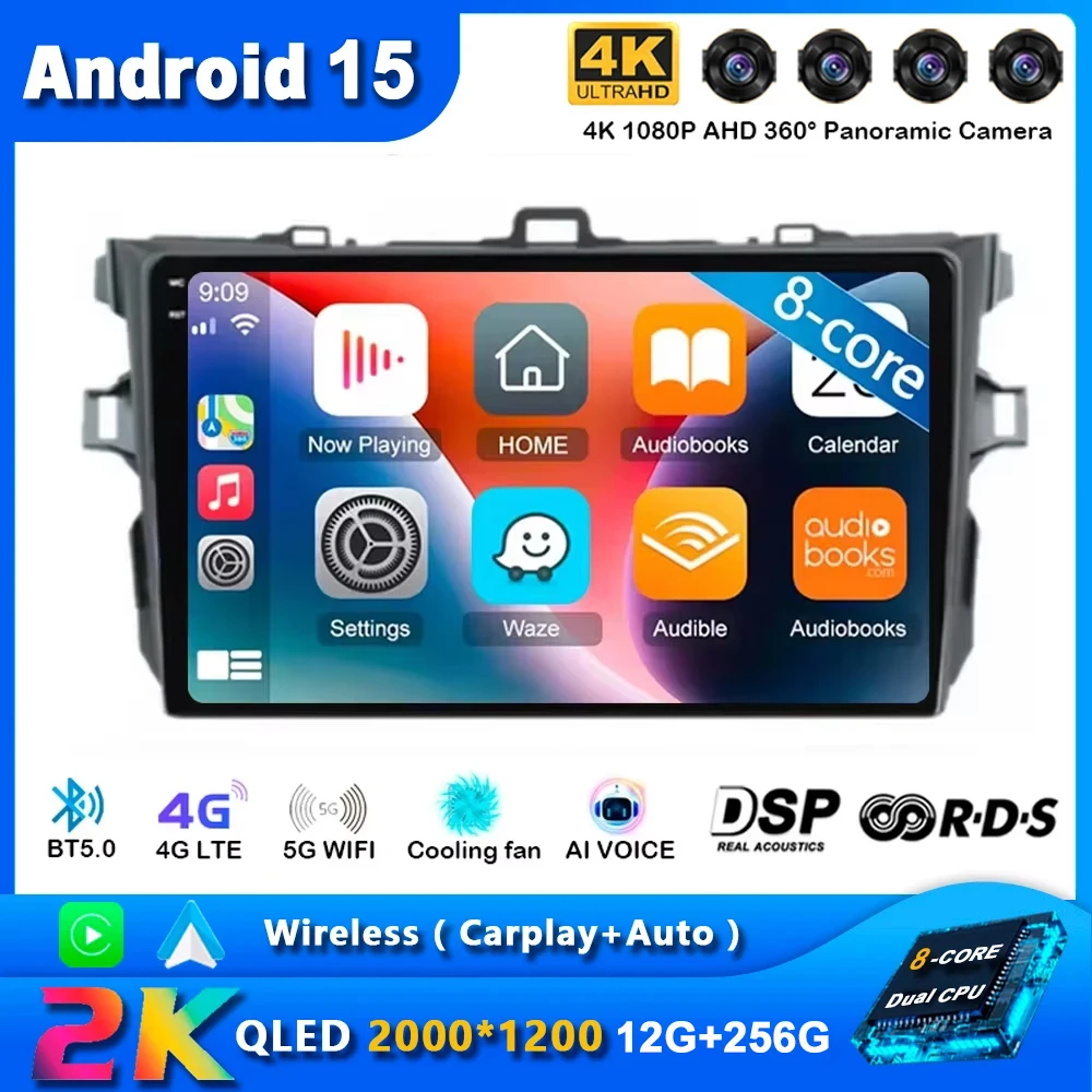 

Android 15 Carplay Car Radio For Toyota Corolla E140 E150 2006 - 2013 Navigation Multimedia GPS Player Stereo WiFi+4G Video 2DIN