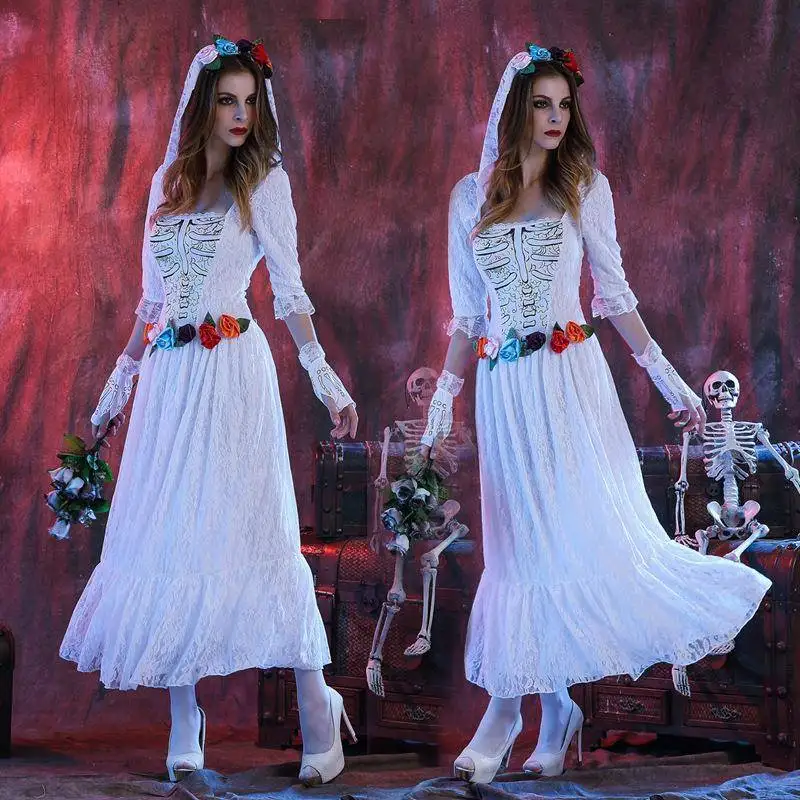 

Cosplay Queen Devil Bride DS Performance Costume Halloween Adult Witch Skeleton Short Stage Outfit Ladies' Traditiona...