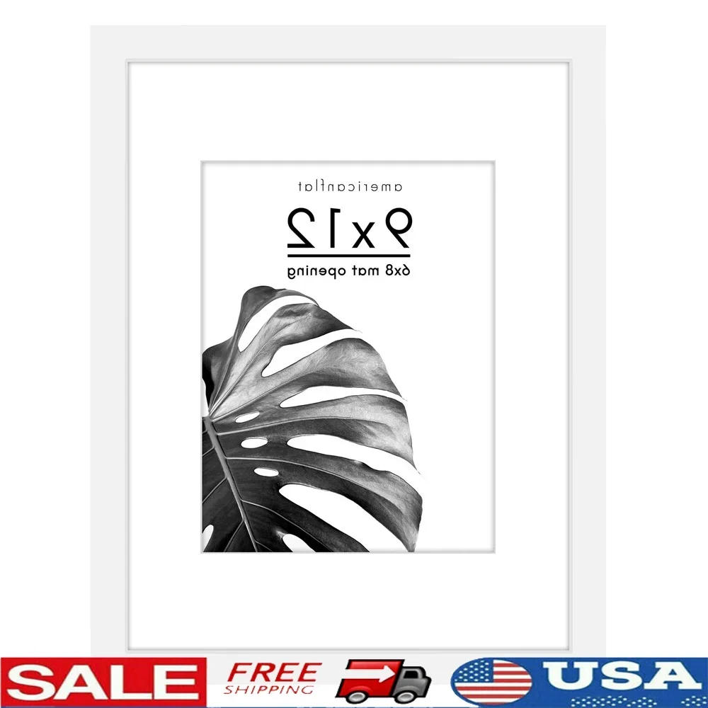 

9x12 Picture Frame with 6x8 Mat Solid Backboard Elegant Wall Art Display Vertical Horizontal Use Shatter Resistant Glass
