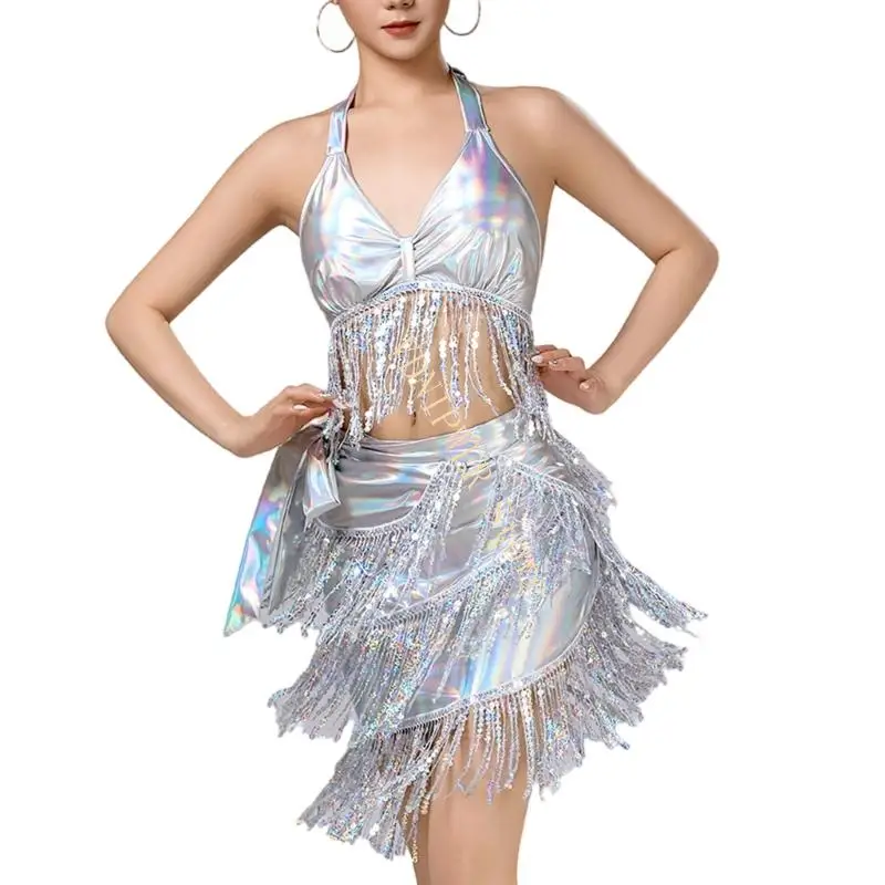 Trang phục khiêu vũ sequins Sparkly Latin Dance Trang phục tua