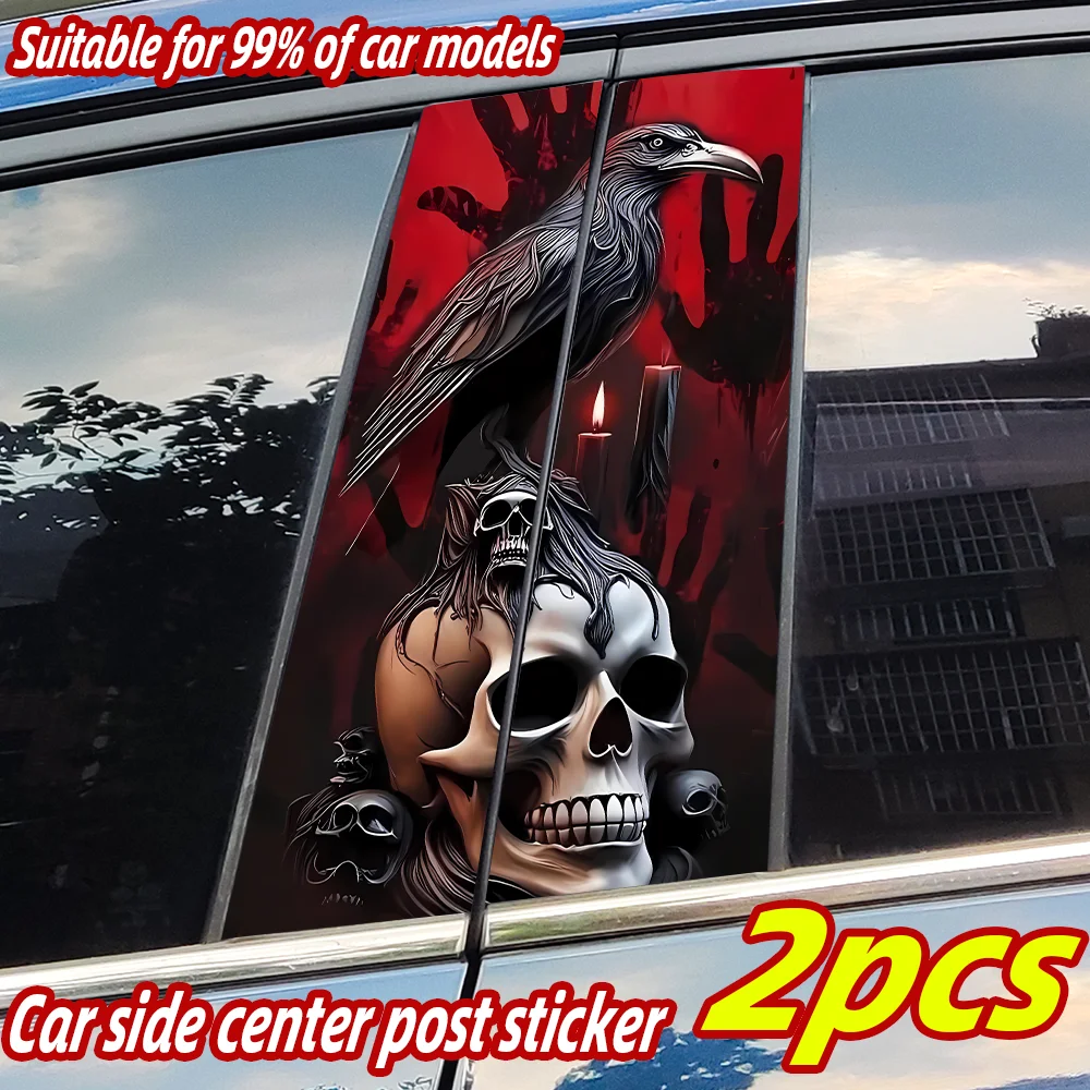 

Horror Crow Skull Car Stickers Car B-pillar Vinyl Decal Waterproof Auto Center Pillar Sticker Cover Scratches Decor Accessories