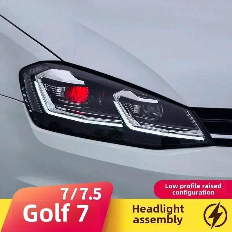 

For Volkswagen Golf, 7, 7.5 Headlamp Assembly, 13-18, Retrofit Lamps, Running Lamps Red, Blue, Silver Line All Black