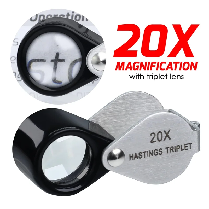 

ABKW-20X Triplet Loupe Magnifier With 12Mm Triplet Lens Foldable Eye Loop Mini Jewelers Loupe Jewelry Magnifying Glass