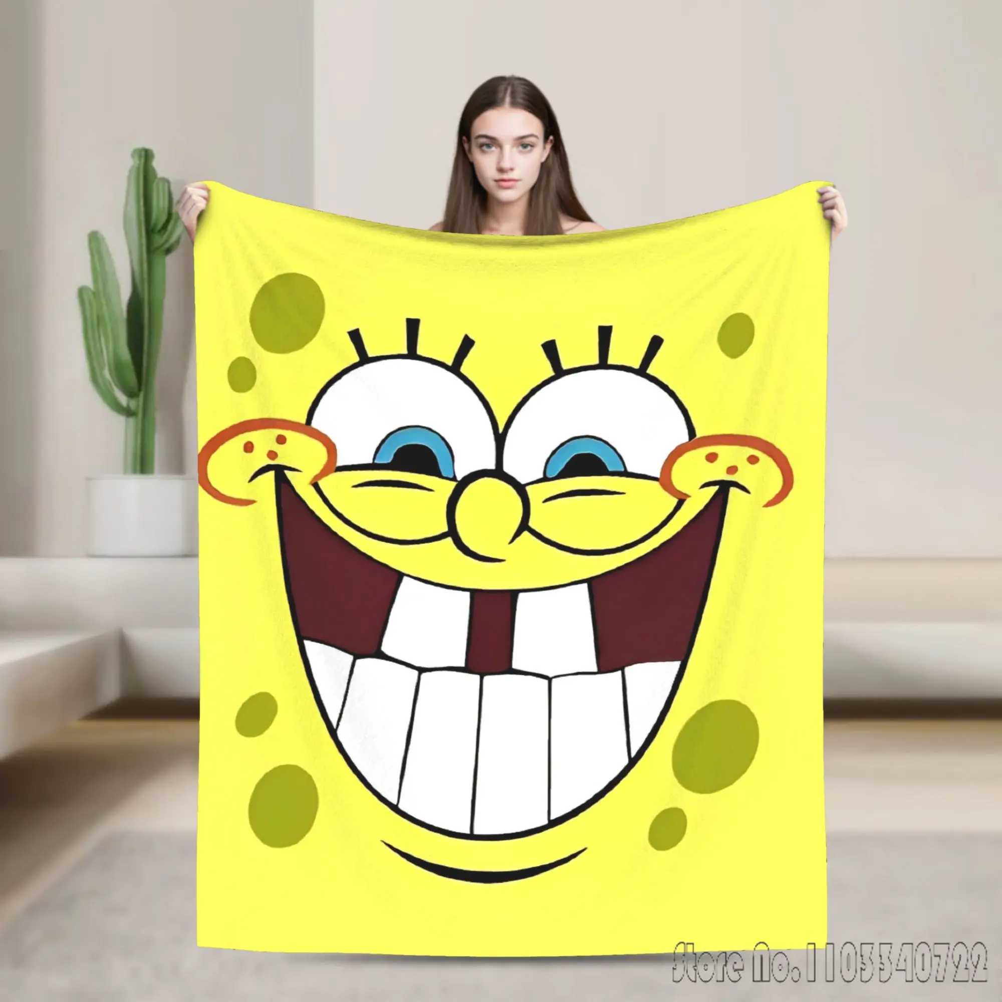 2026 Anime 3D Funny S-SpongeBobs Facial Expressions Blanket Throw for Home Bedroom Bed Sofa Picnic Travel Office Cover Kids Gift