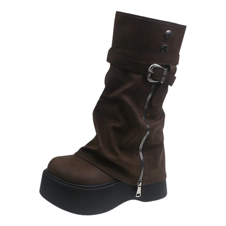 2026 Damen Herbst- und Winter-Mode Stiefel mit seitlichem Reißverschluss, Multifunktionale Retro-Plateaustiefel, Geeignet für Frauen – Detail 10