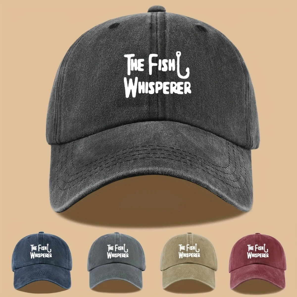 

1pc "The Fish Whisperer" Adjustable Baseball Cap - Breathable, Washed Polyester, Perfect for Fishing, Beach, Hiking & Parties -