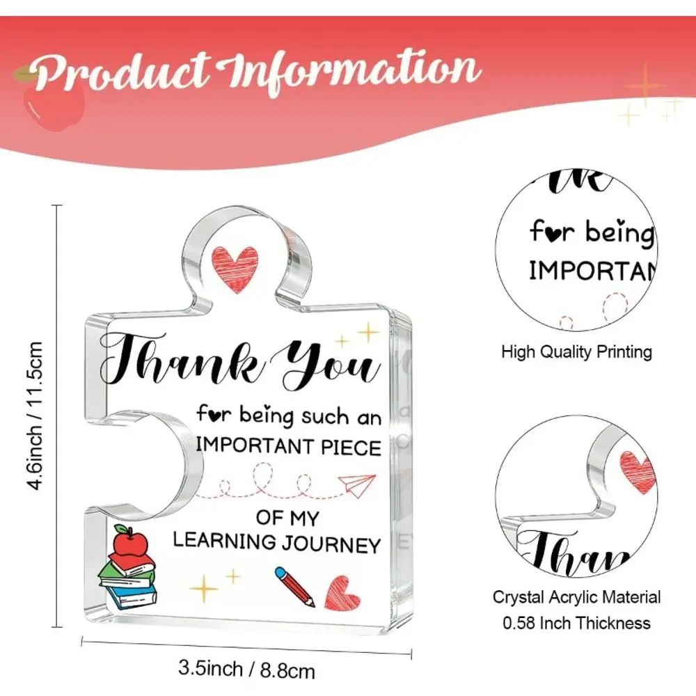 Puzzle Shaped Acrylic Teacher Appreciation Gift, Birthday Christmas Retirement Graduation Desk Decor for Men & Women Teachers