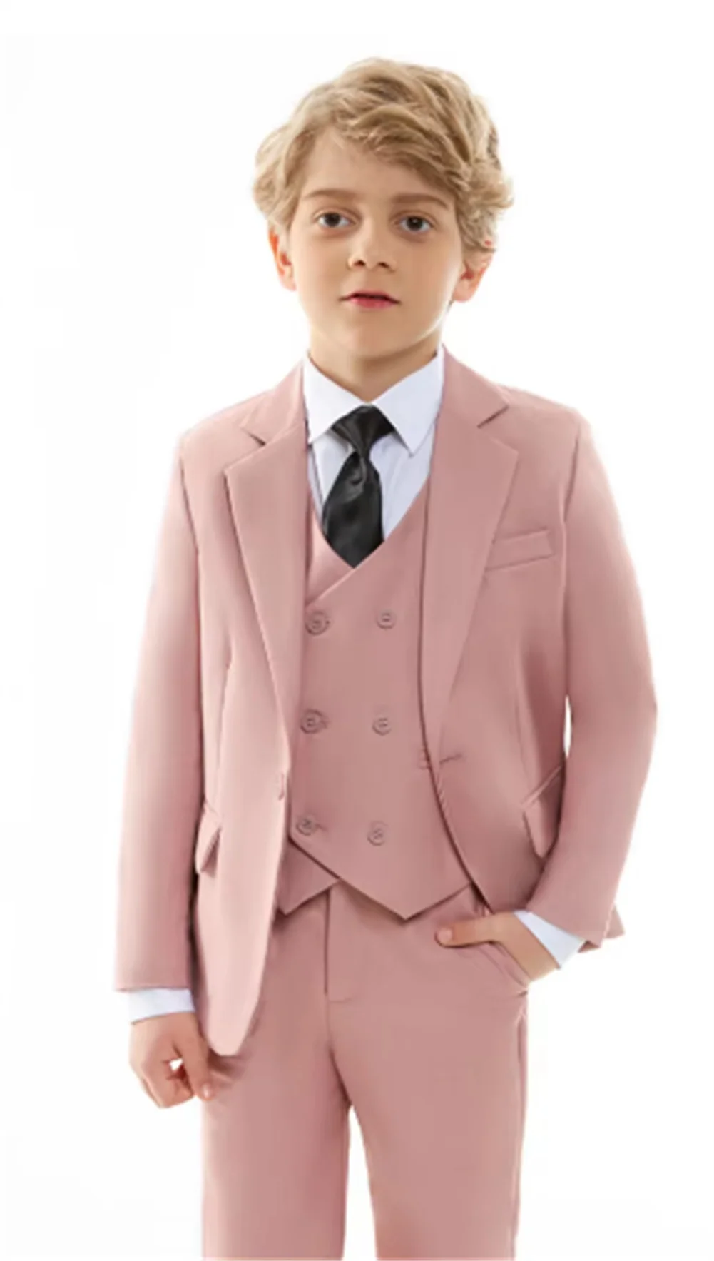 핑크 귀여운 소년 세트 세트, 소년 생일 파티 세트 세트, 우아한 반지 소년 세트, 공식 파티 소년 세트 재킷 조끼 바지, 3 개