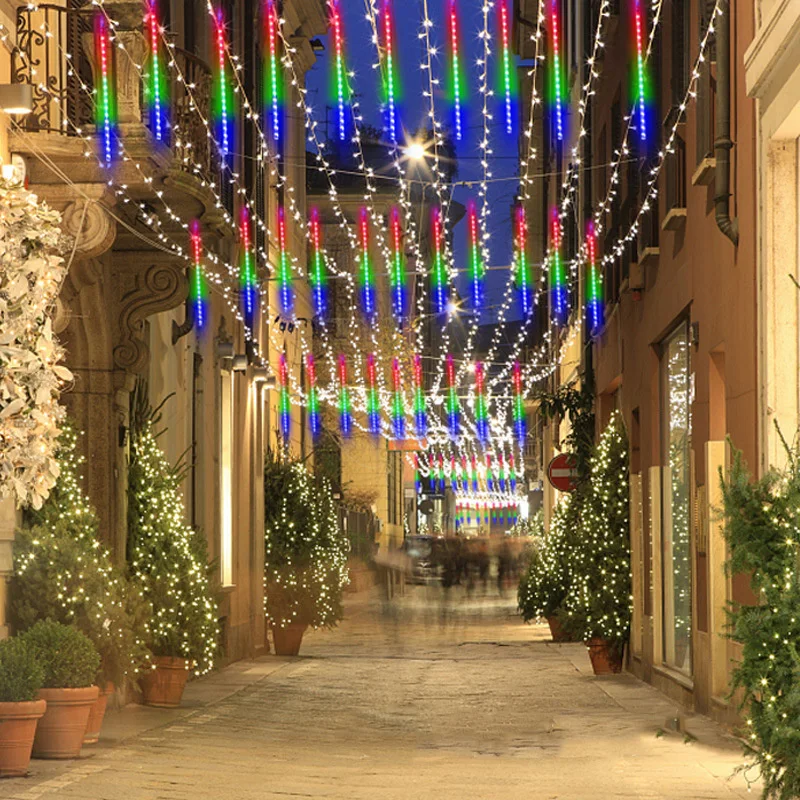 Luces LED de lluvia de meteoritos al aire libre, cadena de luz de hadas que cae, impermeable para fiesta de Navidad, decoraciones de vacaciones de jardín