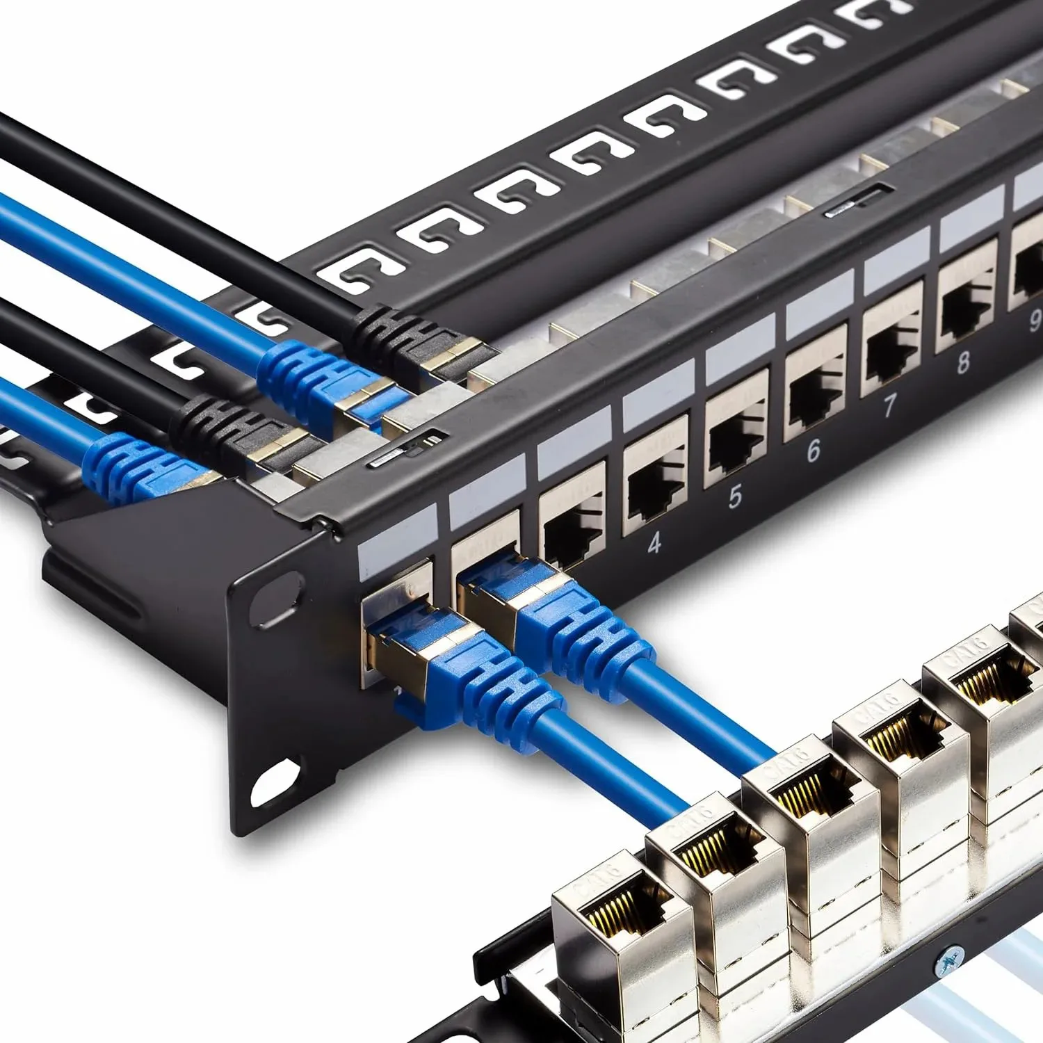 WoeoW 24 Port RJ45 Patch Panel Cat6 Feed Through, Coupler Network Patch Panel 19 Inch, Inline Keystone Ethernet Patch Panel