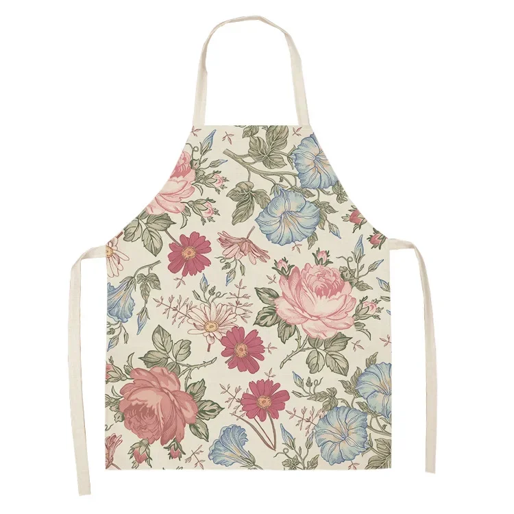 Simple Floral Print Kitchen Apron for Female Household Cooking Roaster Apron for Cleaning Tools for Parents and Children