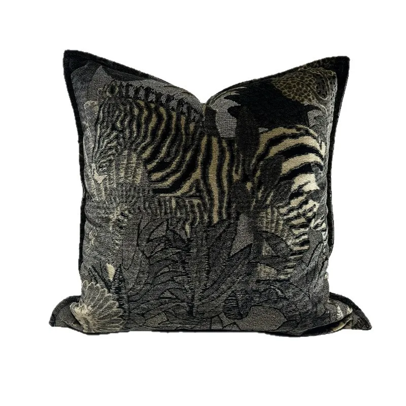 Luxury Jungle Safari Throw Pillow Cover Textured Zebra & Tropical Leaf Velvet Cushion Case Modern Decorative Pillow For Sofa