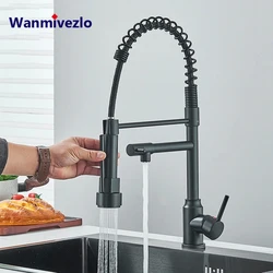 Grifo de fregadero de cocina negro extraíble, mezclador de agua fría y caliente, 2 modos, doble Caño, rotación de 360, Flexible, montado en cubierta