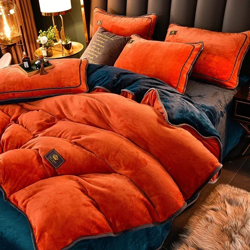 Luxury Milk Fleece Supper Ultra-thick Bedding Set Queen Size High End Warm Winter Duvet Cover Set Warmth Comforter Bedding Sets 4