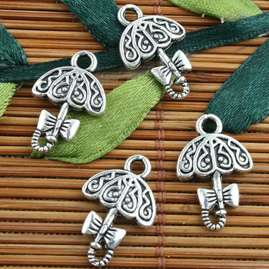 20pcs 19x12mm,hole:2mm Alloy metal Tibetan Silver color2sided umbrella design charms EF0105