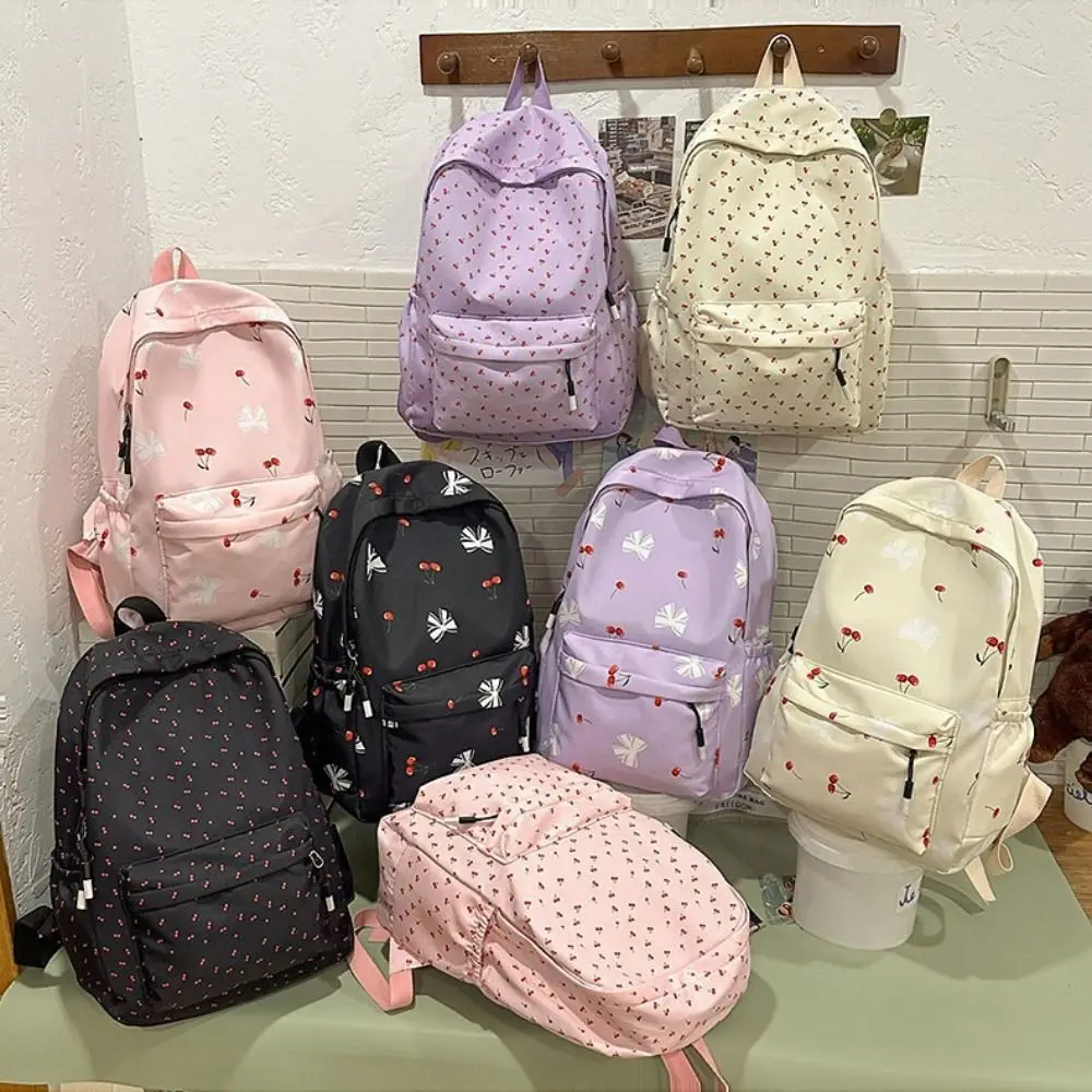 Cute Floral Print Backpack Breathable Ultra-light Student Schoolbag Nylon Large Capacity Book Bag