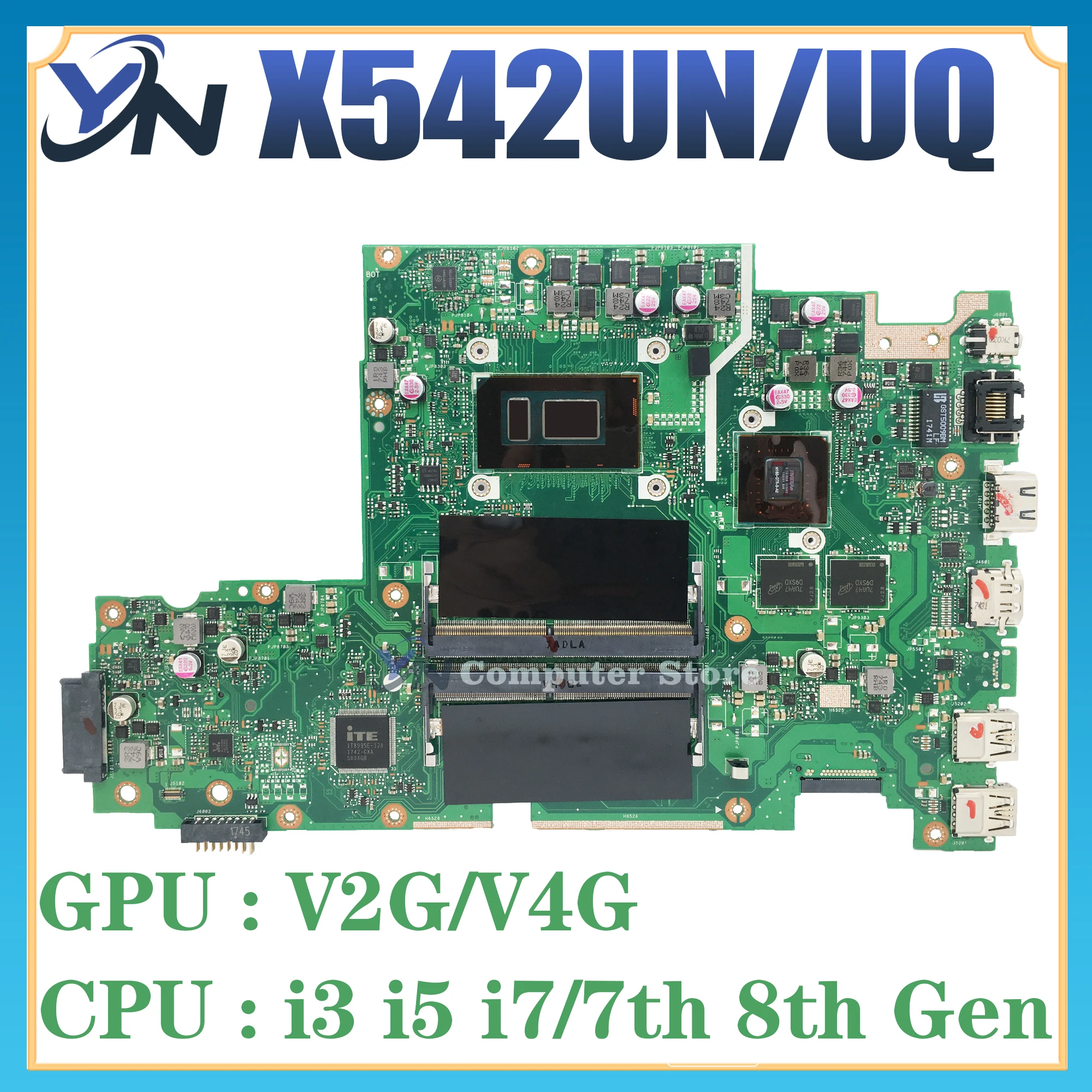 

X542UN Notebook Mainboard X542U X542UR X542URR X542UQ X542UF X542URV X542UA Laptop Motherboard I3 I5 I7 UMA/930MX/940MX/MX150