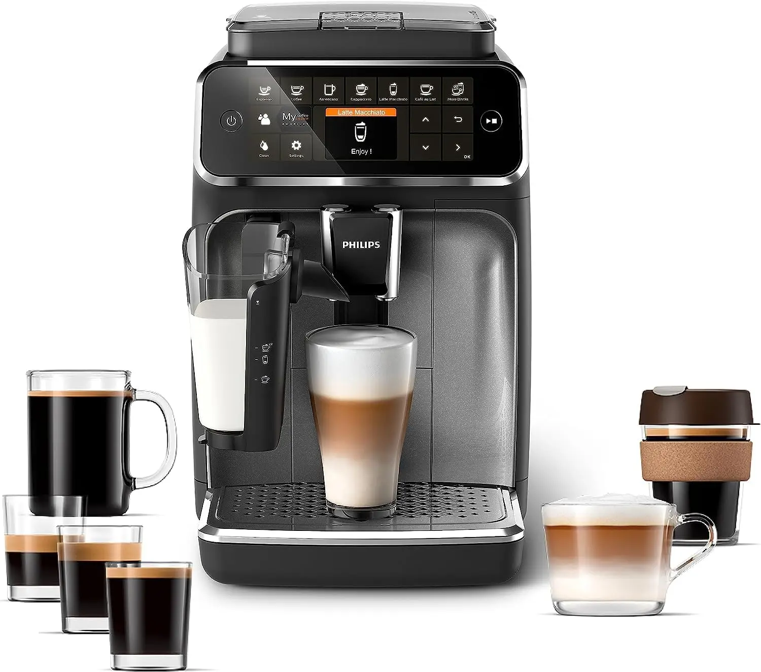 

4300 Series Fully Automatic Espresso Machine - Milk , 8 Coffee Varieties, Intuitive Touch Display, Black, (EP4347/94)