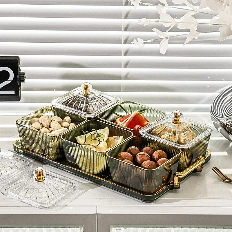 New Dried Fruit Plate Green/amber/clear Round Fruit Plate Snack Dish Living Room Coffee Table Nut Candy Snack Fruit Tray
