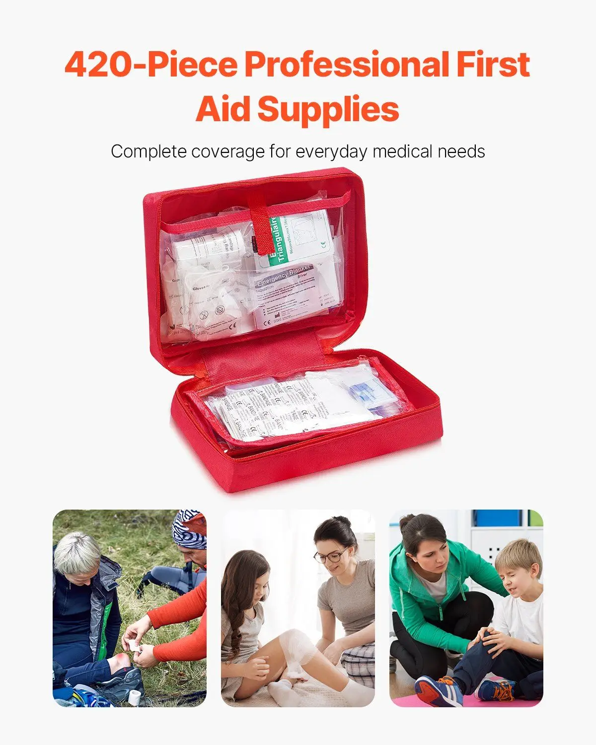 First Aid Kit 420 Pieces Large Survival Bag Emergency Medical Supplies Home Car
