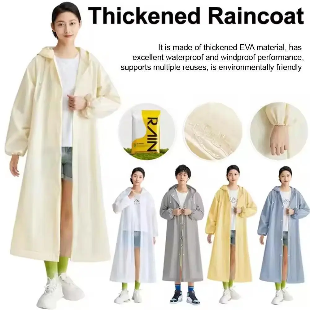 

Adult Long Raincoat EVA Thickened Waterproof Rain Coat Hooded For Men Women Reusable Poncho Outdoor Travel Fashion Rainwear Suit