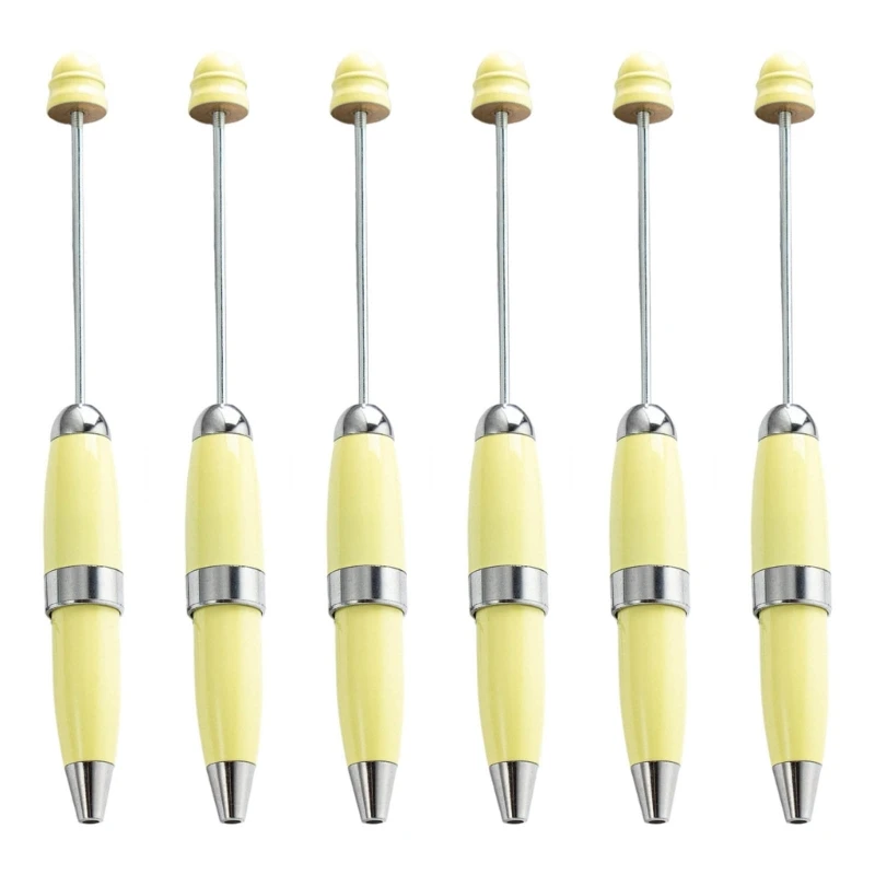 6x Beadable Ballpoint Pen Metal Pen Stationery Pen Bead Rollerball Pen