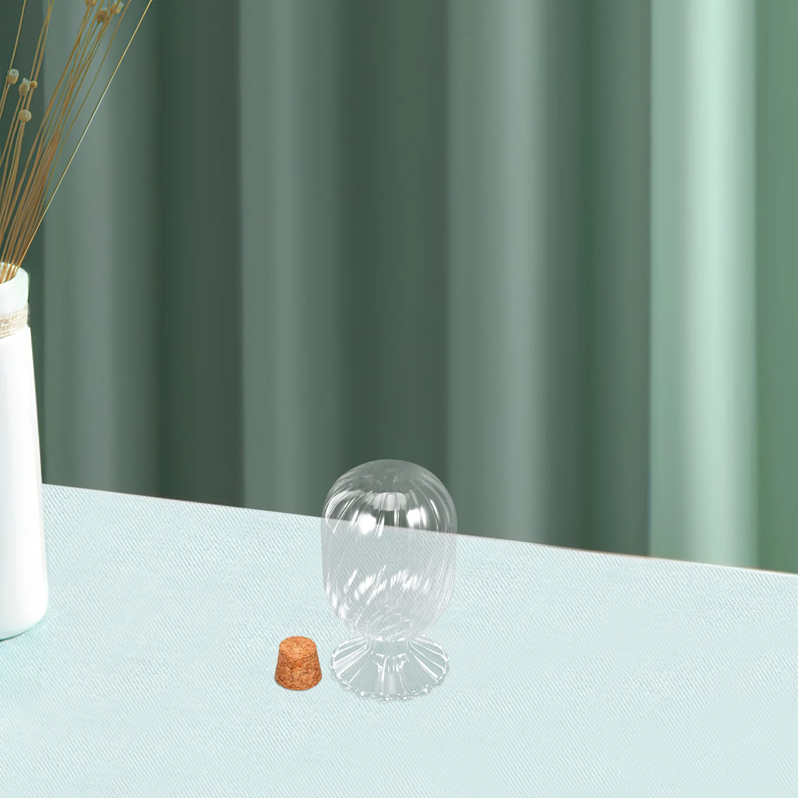 Helix Glass Match Holder Decorative Transparent Storage Jar Cork Lid Fireplace Organizer Display Cloche Small Item Container