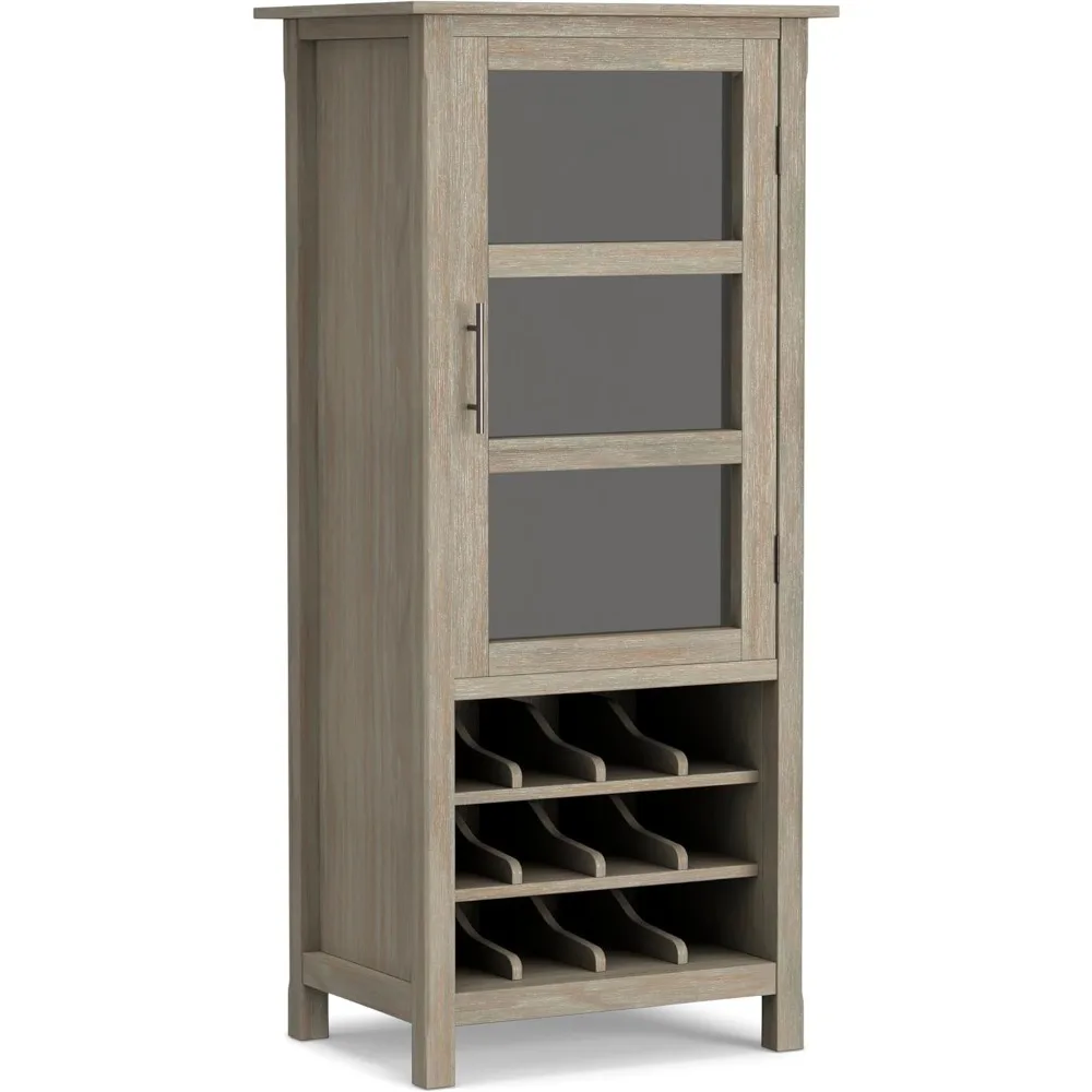 

12-Bottle SOLID WOOD 23 Inch Wide Contemporary High Storage Wine Rack Cabinet in Distressed Grey, For the Living Room