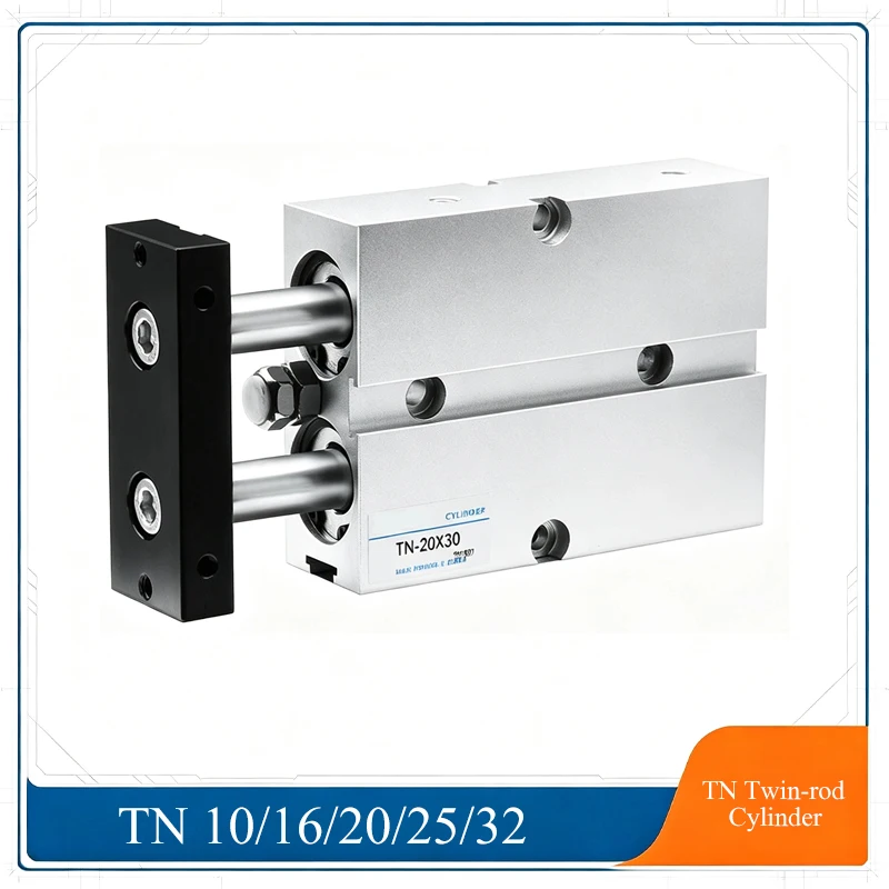 TN 10 16 20 25 32 Pneumatic Twin-rod Air Cylinder Double Acting Aluminum Alloy Stroke 30 35 40 45 50 60 70 75 100mm With Magnet