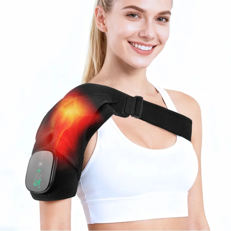 Kabelloses beheiztes Schultermassagegerät mit 3-stufiger Wärmeeinstellung und Vibration sowie Touchscreen-Steuerung