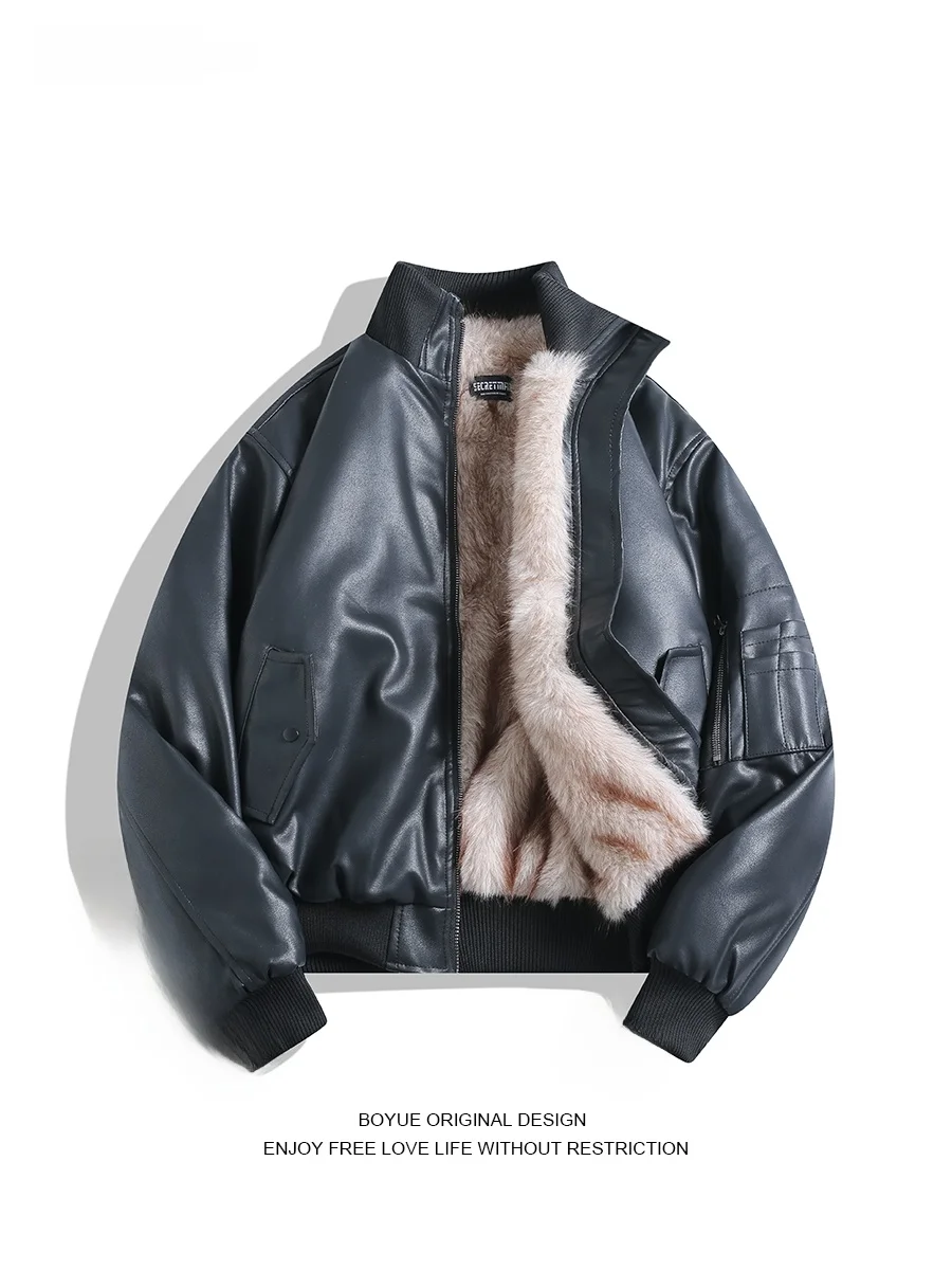 

Мужское пальто Boyue из искусственной кожи с воротником-стойкой и горным орлом на подкладке, теплое модное хлопковое рабочее пальто высокого класса