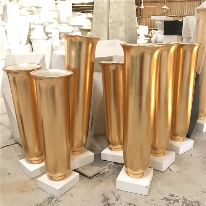 Wedding Road Introduction Gold Foil Fiberglass Floor-to-Floor Vase Company Front Desk Home Furnishing Hotel Club Chen Mei